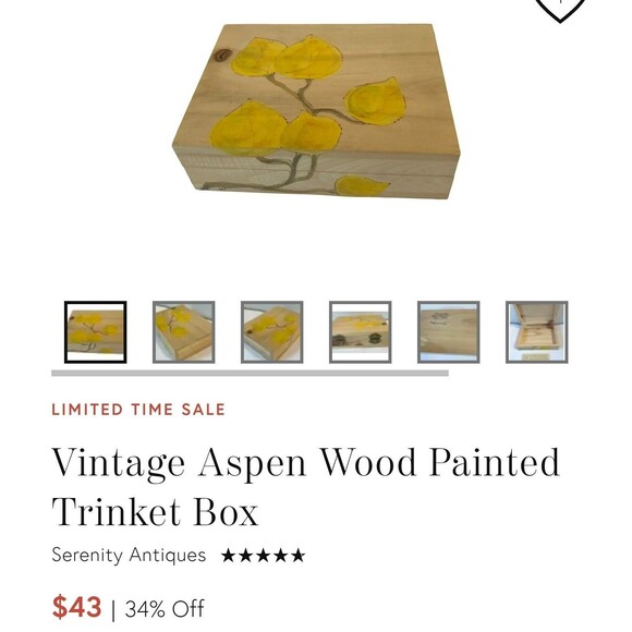 VINTAGE Handpainted Wood Trinket Keepsake Box QUAKING ASPEN Wood Designs EUC - Picture 7 of 8